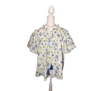 VOY Women Large Floral Peasant Blouse Tassel Boho Blouse Spring Feminine Soft
